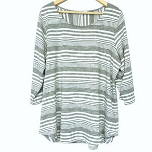Rose & Olive Tunic‎ Top Womens 1X Gray Knit Striped Pullover Nautical Coastal